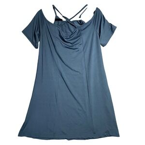 Womens Cold Shoulder‎ Lace Up Sleeve Mini Dress Blue Gray Size S NWT Athleisure